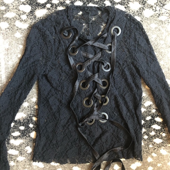 Givenchy Tops - Givenchy black lace lace up top flare sleeve